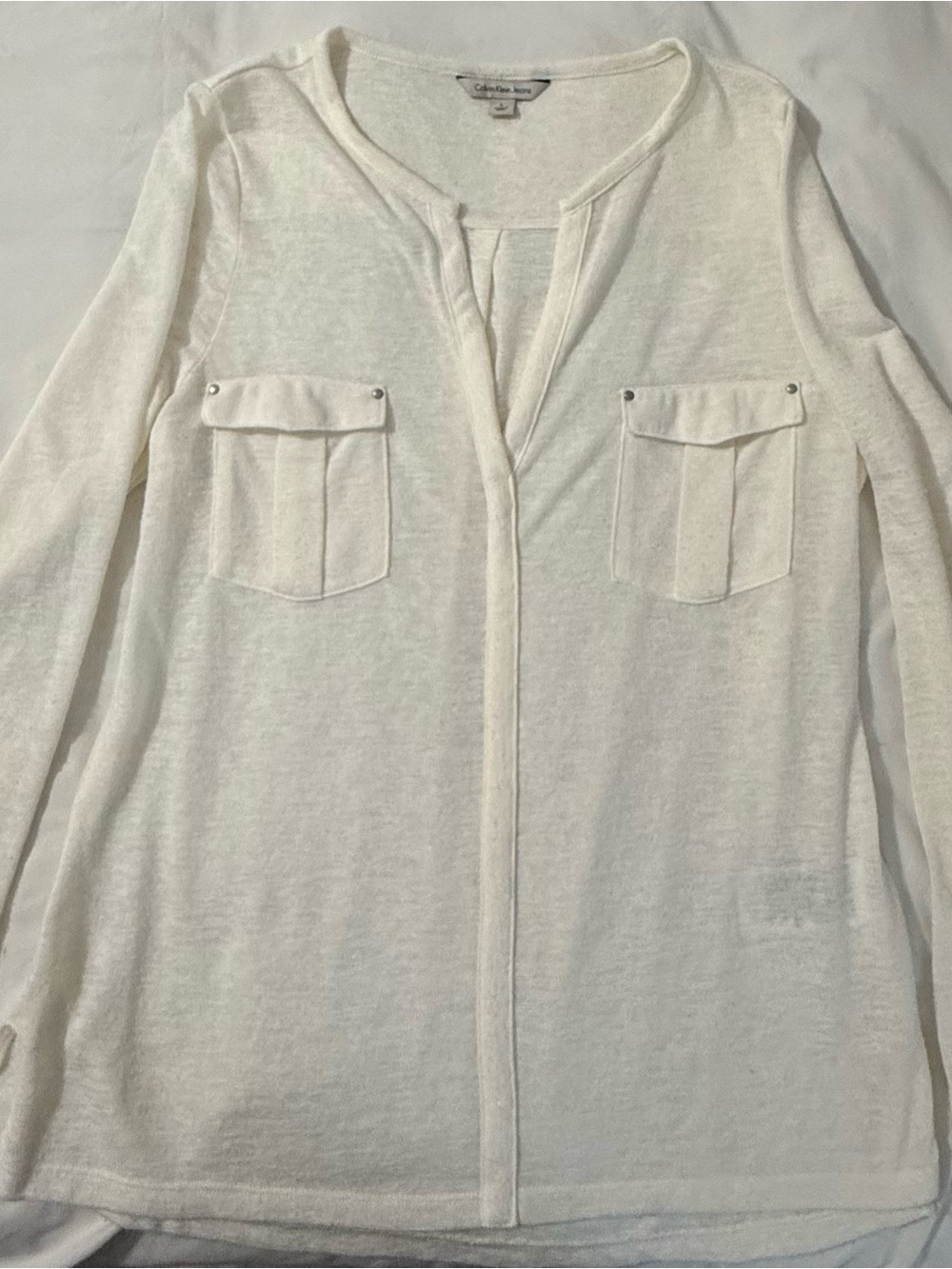 Calvin Klein Lightweight Pocket shirt - Ivory with silver accents size Large